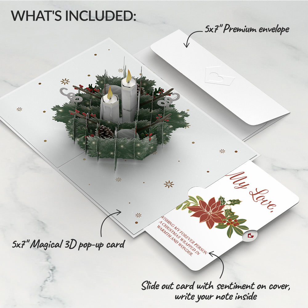 Winter Greens Christmas Candle Pop-Up Card and Poinsettia Love Sentiment Set for Partner