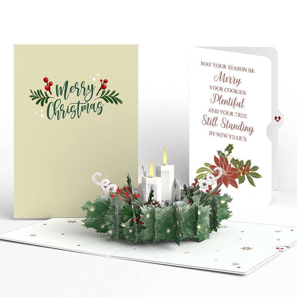 Winter Greens Christmas Candle Pop-Up Card and Poinsettia Merry & Plentiful Sentiment Set