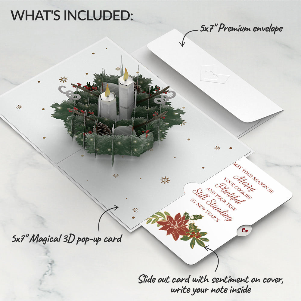 Winter Greens Christmas Candle Pop-Up Card and Poinsettia Merry & Plentiful Sentiment Set