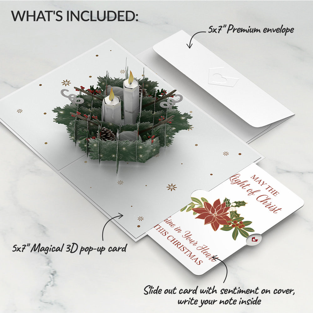 Winter Greens Christmas Candle Pop-Up Card and Poinsettia Light of Christ Sentiment Set