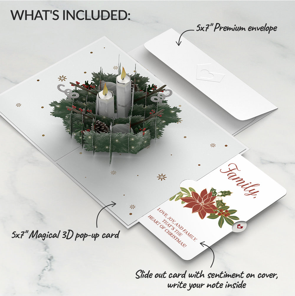 Winter Greens Christmas Candle Pop-Up Card and Poinsettia Sentiment Set for Family