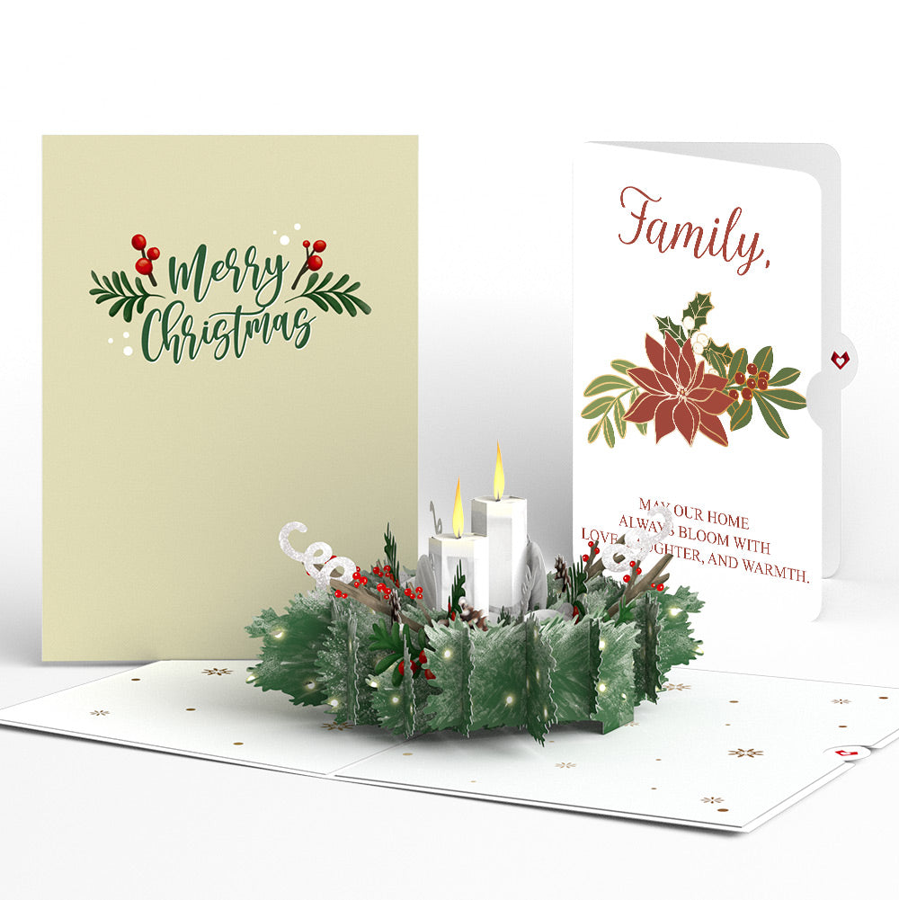 Winter Greens Christmas Candle Pop-Up Card and Poinsettia Blooming Love Sentiment Set for Family