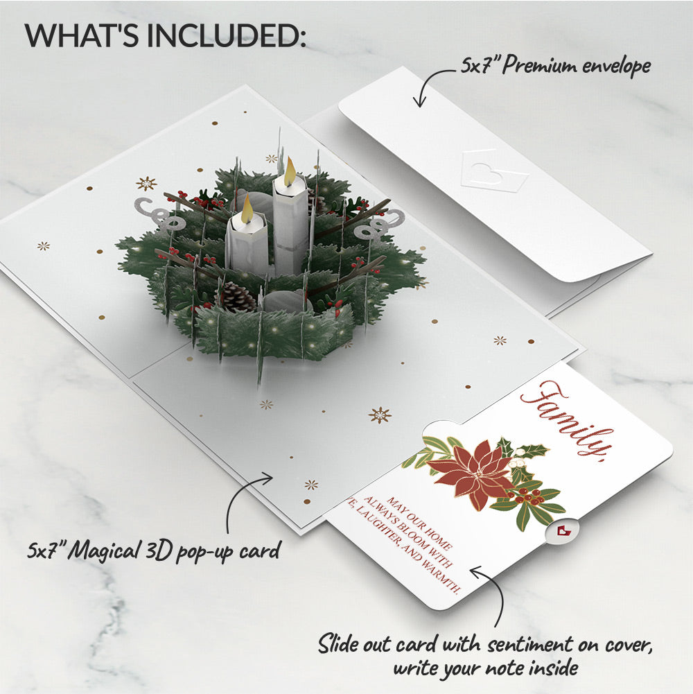 Winter Greens Christmas Candle Pop-Up Card and Poinsettia Blooming Love Sentiment Set for Family