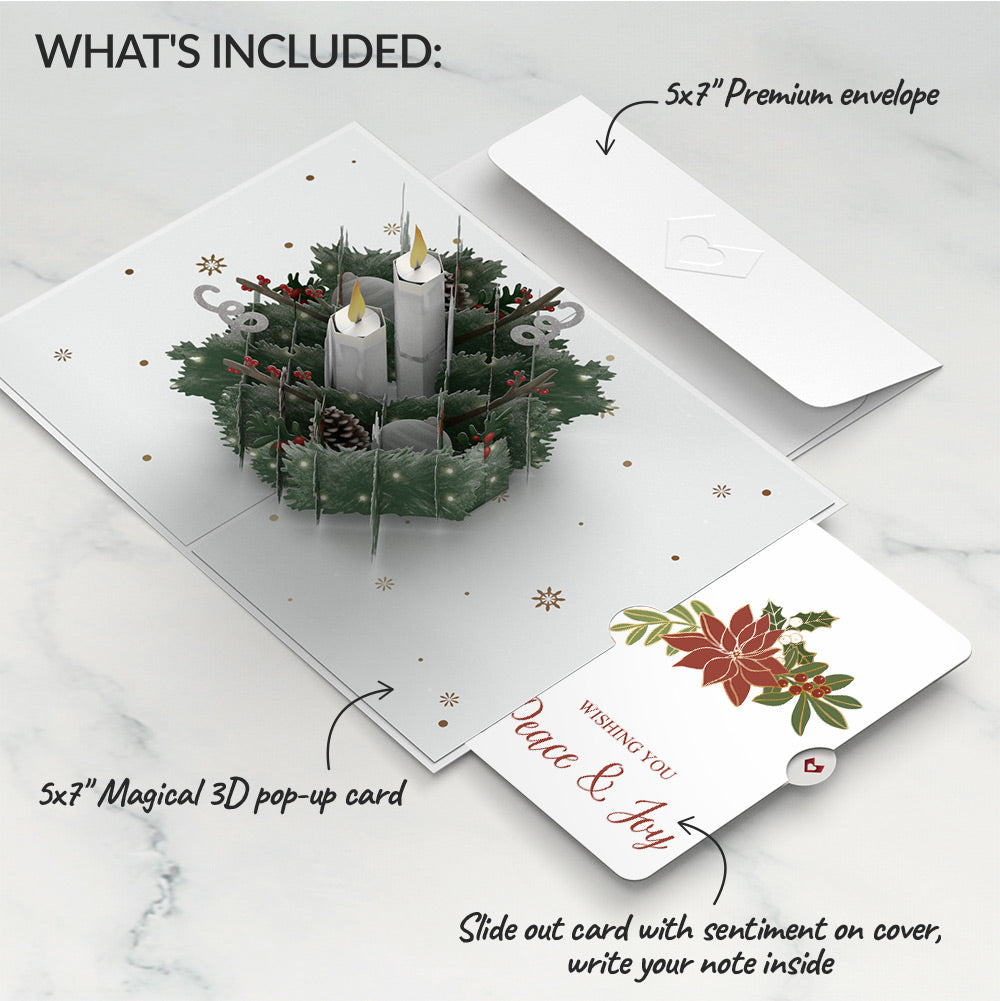 Winter Greens Christmas Candle Pop-Up Card and Poinsettia Peace & Joy Sentiment Set