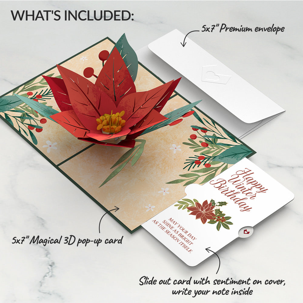 Christmas Poinsettia Bloom Pop-Up Card and Winter Birthday Sentiment Set