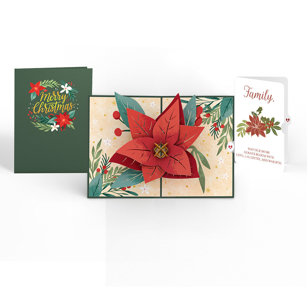 Christmas Poinsettia Bloom Pop-Up Card and Sentiment Set for Family