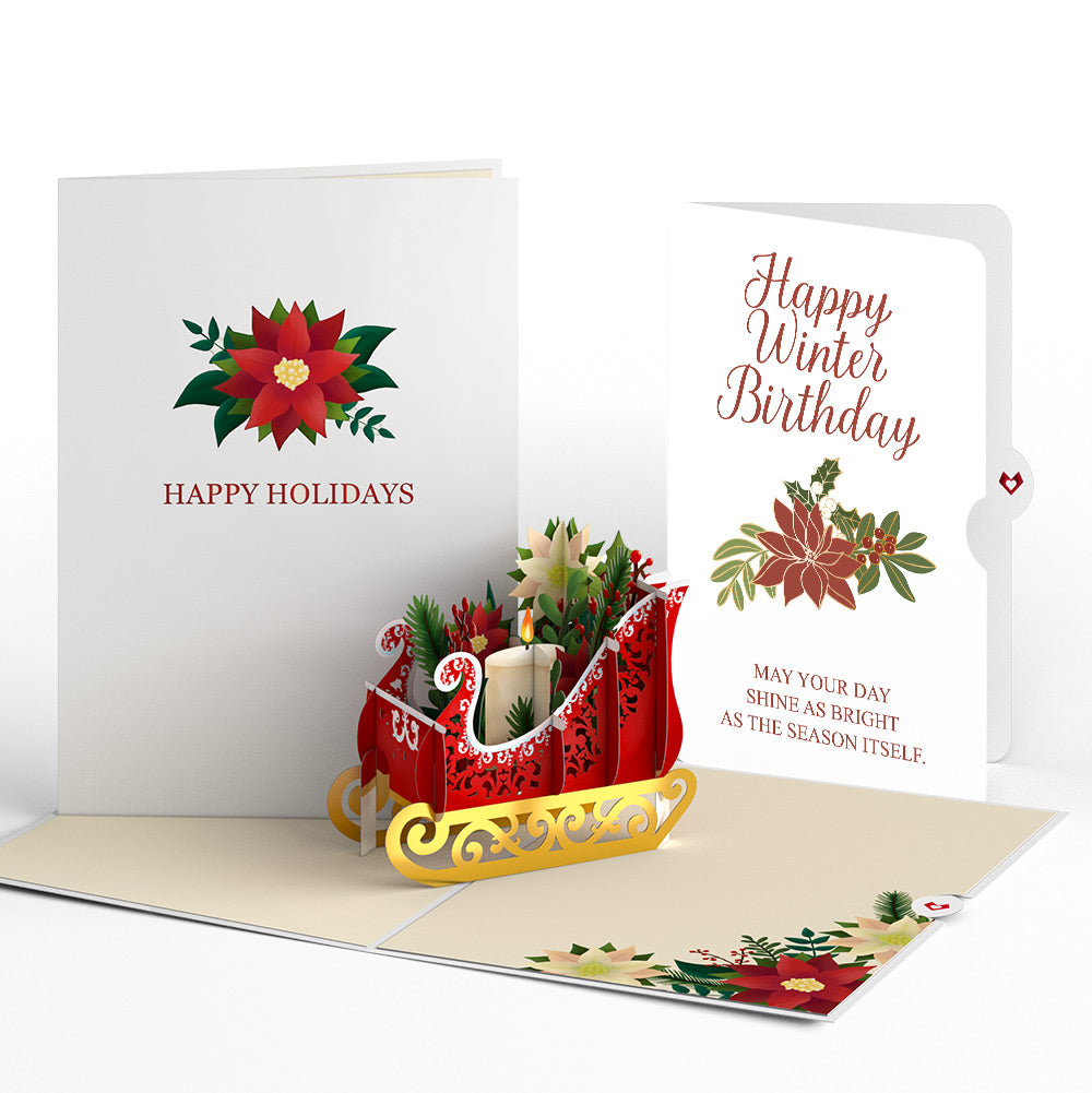 Holiday Poinsettia Sleigh Pop-Up Card and Winter Birthday Sentiment Set