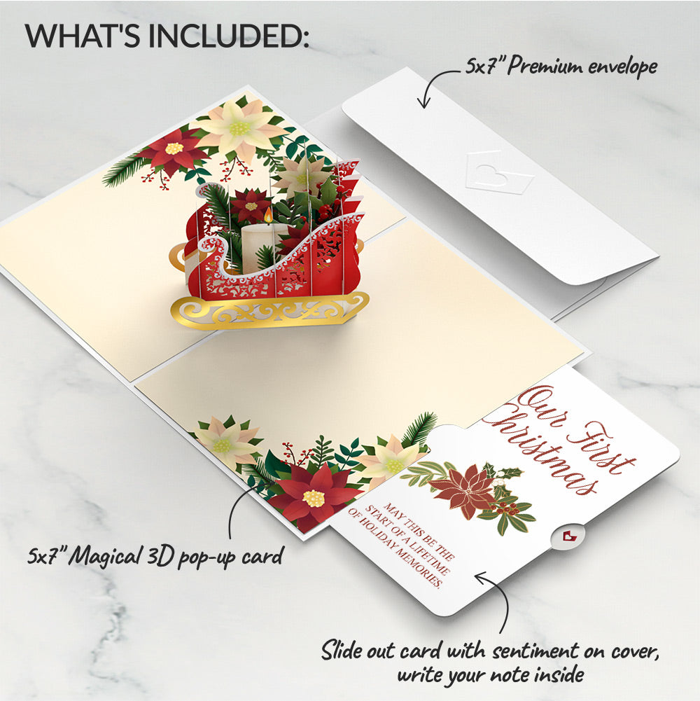 Holiday Poinsettia Sleigh Pop-Up Card and First Christmas Sentiment Set for Partner