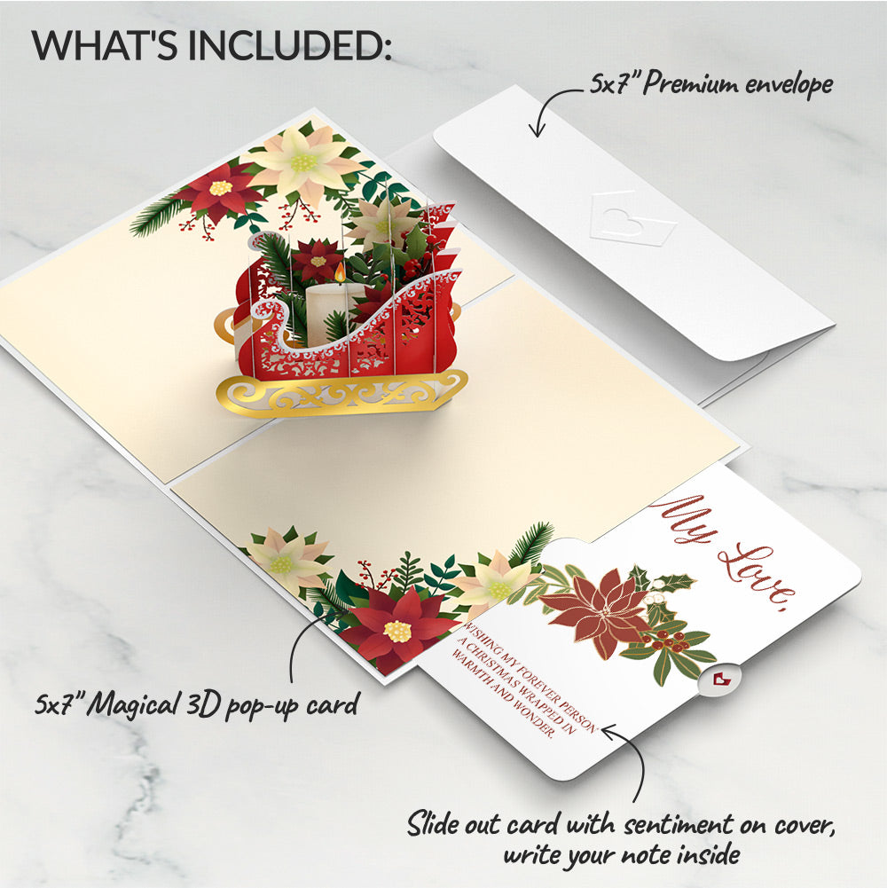 Holiday Poinsettia Sleigh Pop-Up Card and Love Sentiment Set for Partner