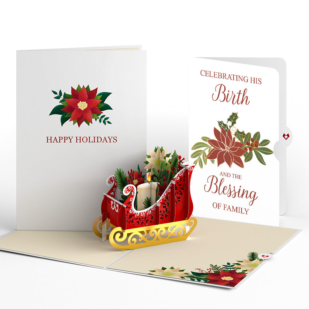 Holiday Poinsettia Sleigh Pop-Up Card and Blessing Christmas Sentiment Set