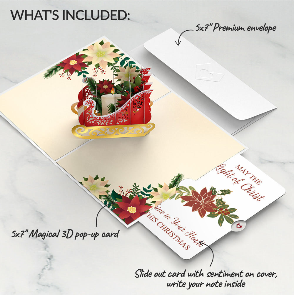 Holiday Poinsettia Sleigh Pop-Up Card and Light of Christ Sentiment Set