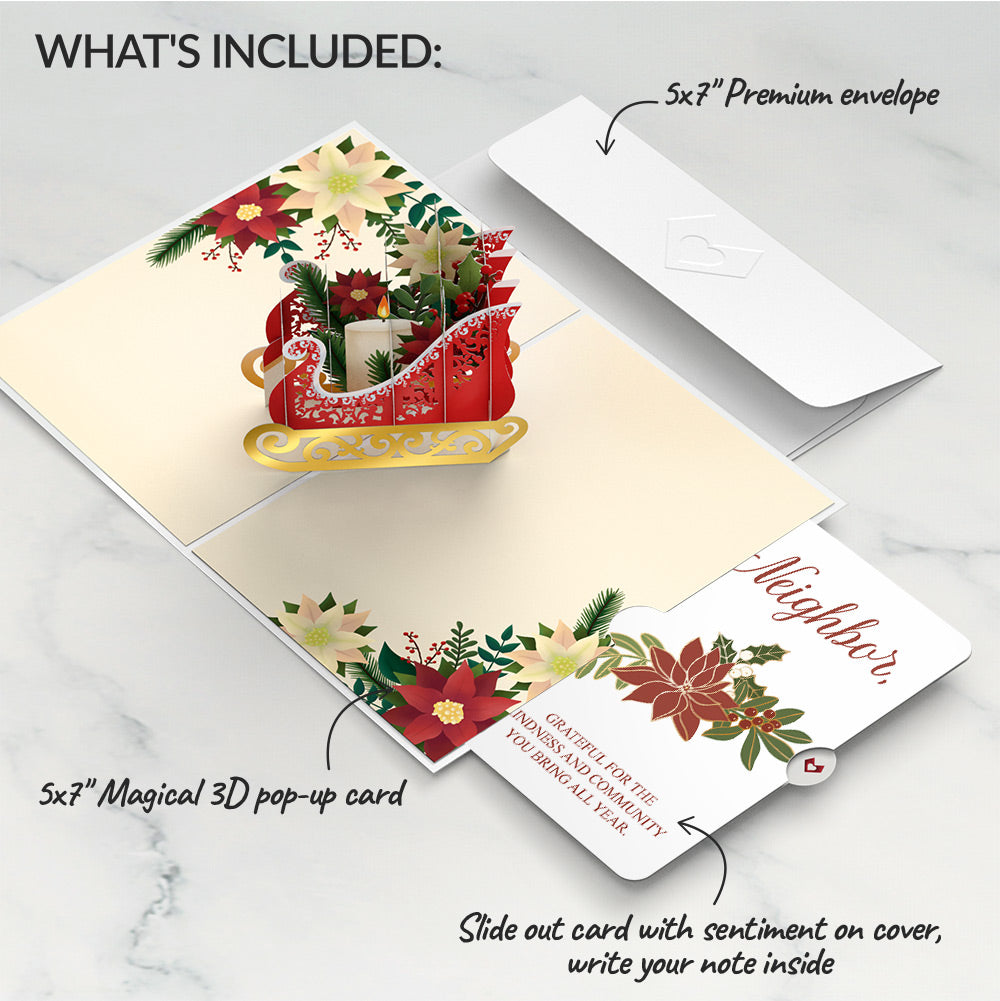 Holiday Poinsettia Sleigh Pop-Up Card and Sentiment Set for Neighbor