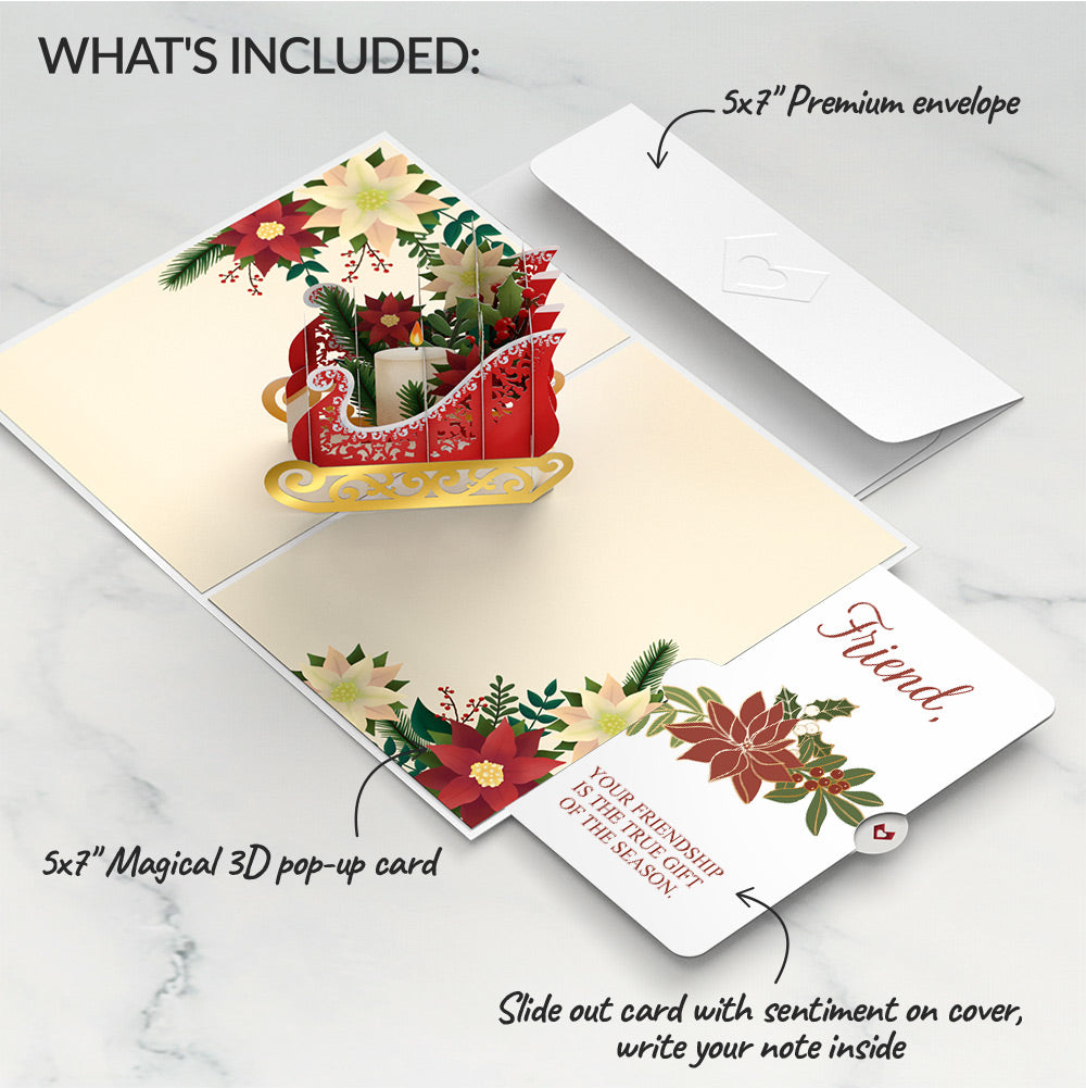 Holiday Poinsettia Sleigh Pop-Up Card and Sentiment Set for Friend