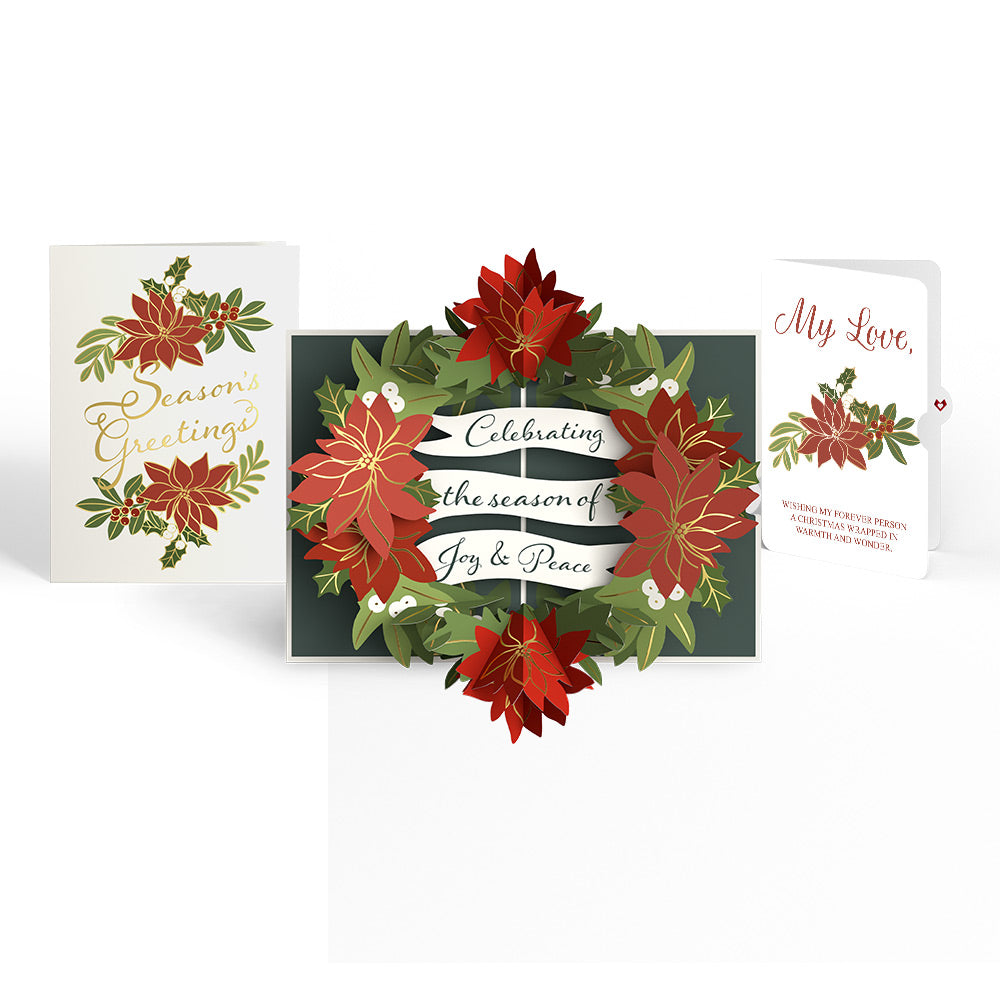 Season's Greetings Poinsettia Wreath Pop-Up Card and Love Sentiment Set for Partner
