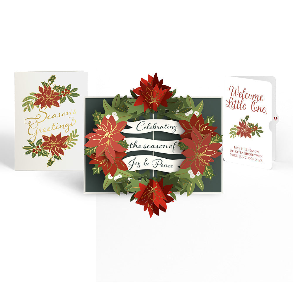 Season's Greetings Poinsettia Wreath Pop-Up Card and Christmas Sentiment Set for Baby
