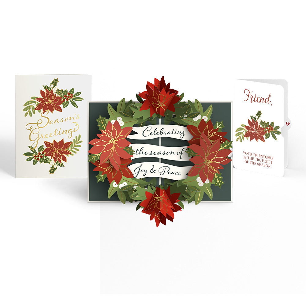 Season's Greetings Poinsettia Wreath Pop-Up Card and Sentiment Set for Friend