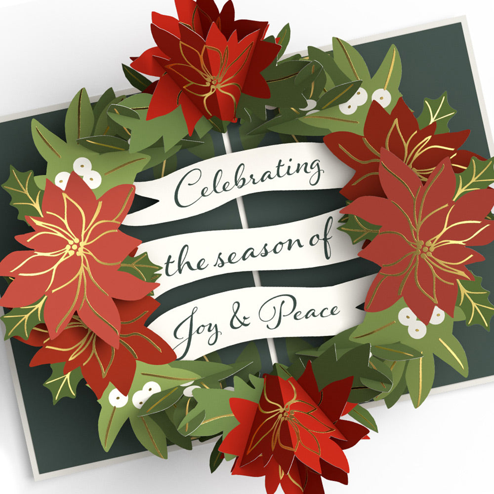 Season's Greetings Poinsettia Wreath Pop-Up Card and Sentiment Set for Friend