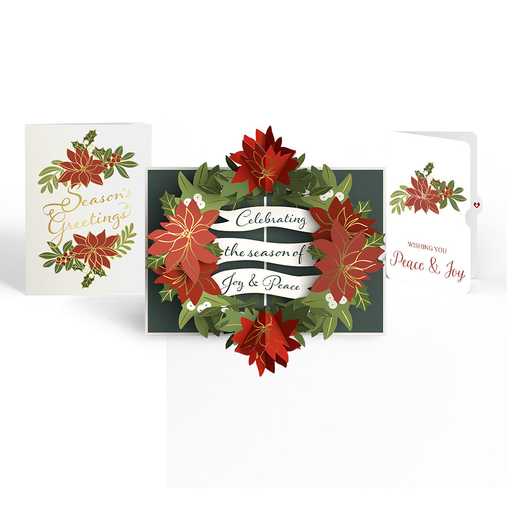 Season's Greetings Poinsettia Wreath Pop-Up Card and Peace & Joy Sentiment Set