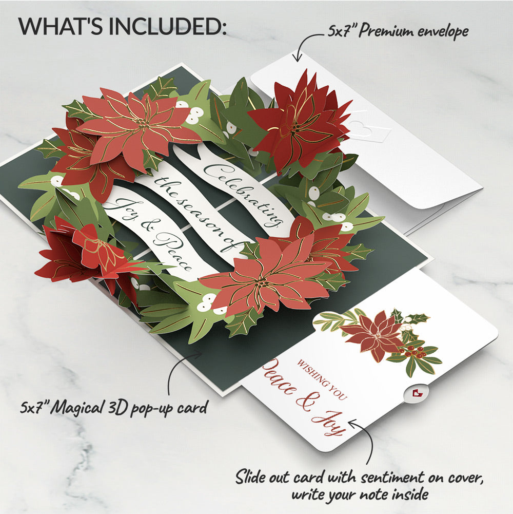 Season's Greetings Poinsettia Wreath Pop-Up Card and Peace & Joy Sentiment Set