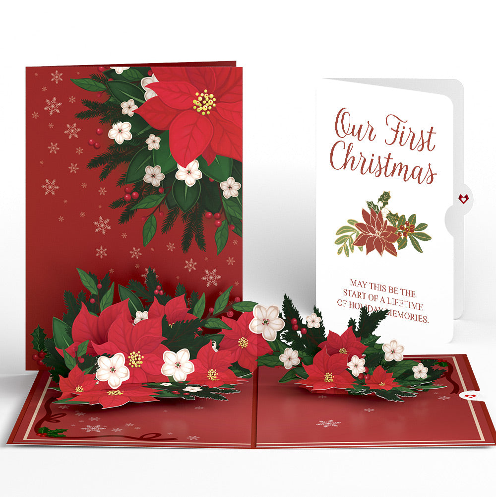 Poinsettia & Pine Pop-Up Card and First Christmas Sentiment Set for Partner