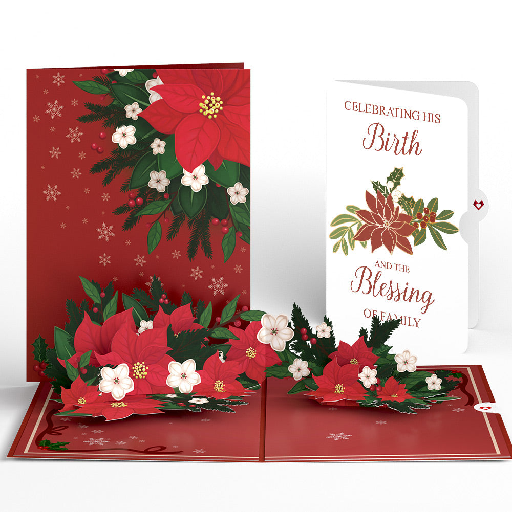 Poinsettia & Pine Christmas Pop-Up Card and Blessing Sentiment Set