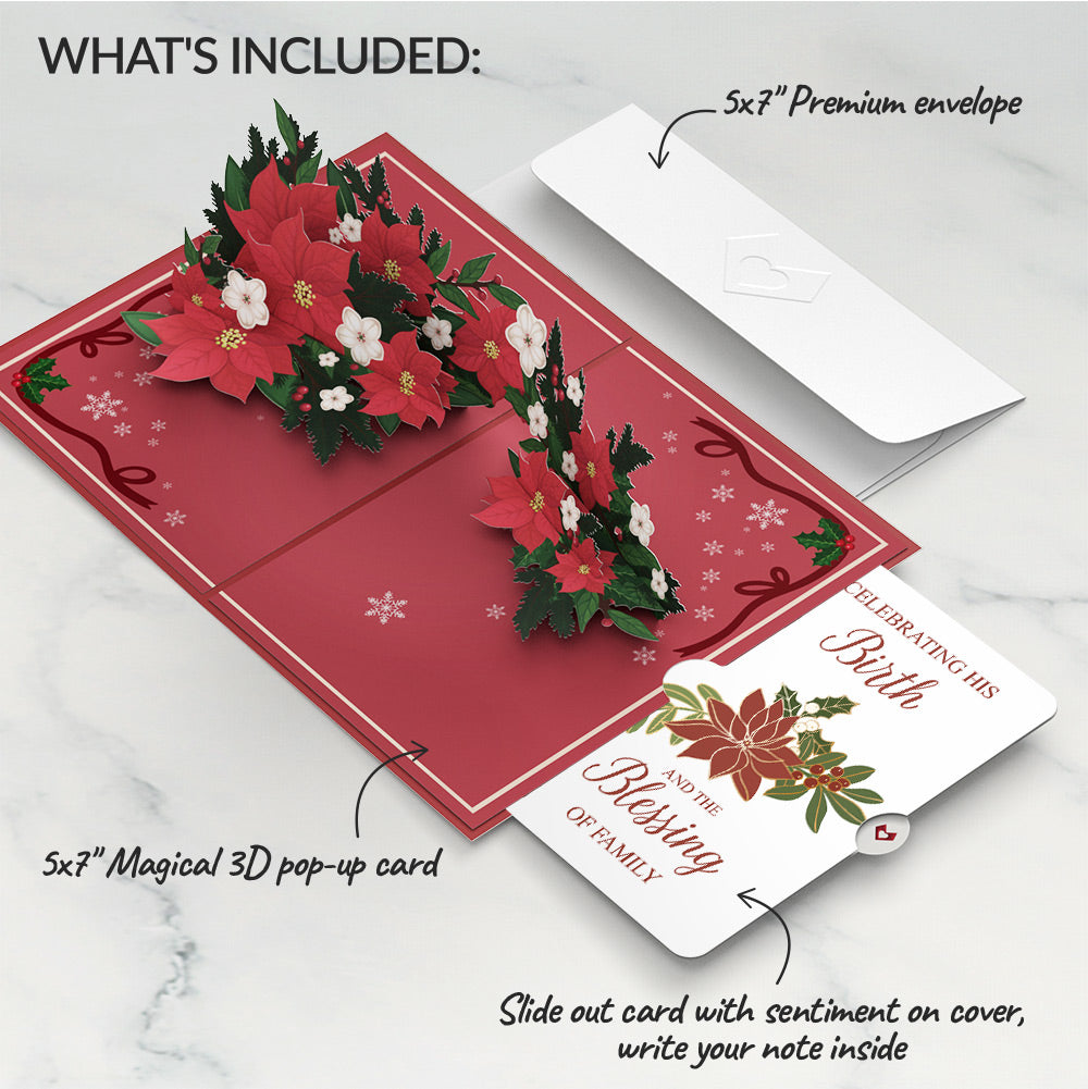 Poinsettia & Pine Christmas Pop-Up Card and Blessing Sentiment Set
