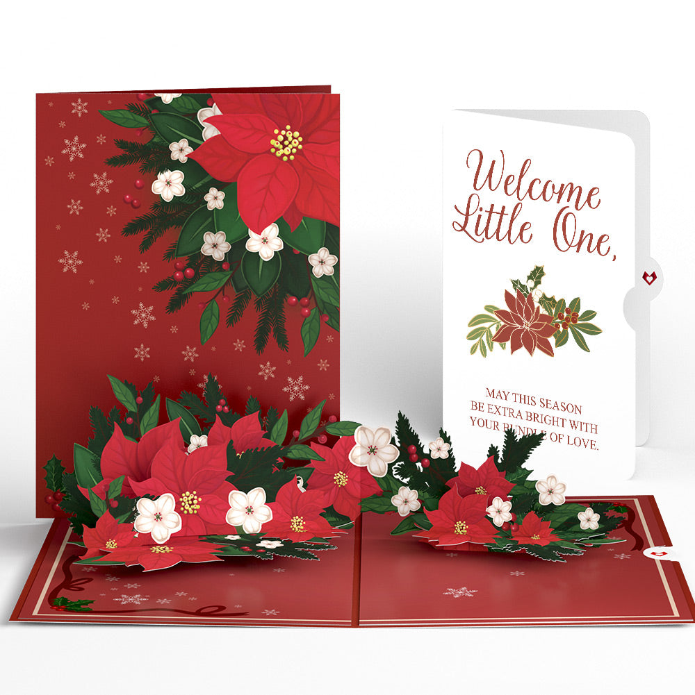 Poinsettia & Pine Christmas Pop-Up Card and Sentiment Set for Baby
