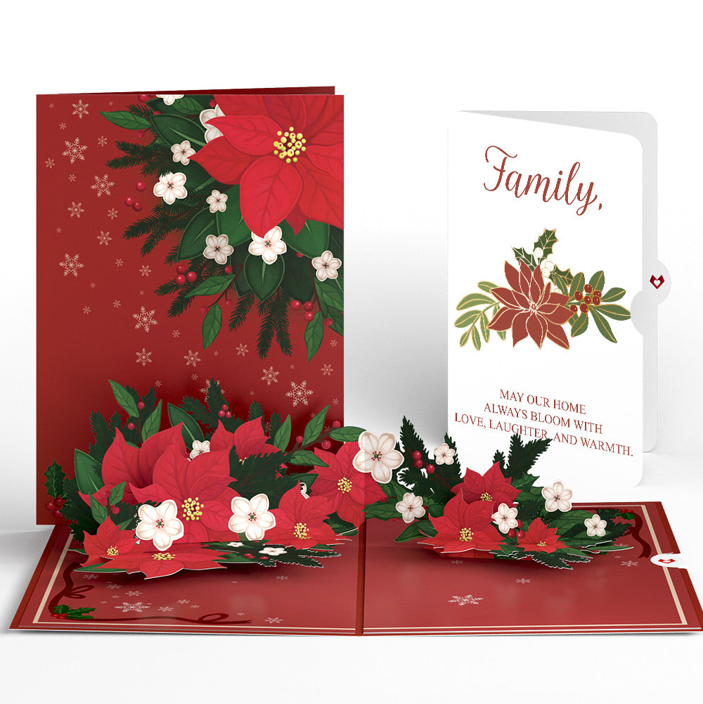 Poinsettia & Pine Christmas Pop-Up Card and Blooming Love Sentiment Set for Family