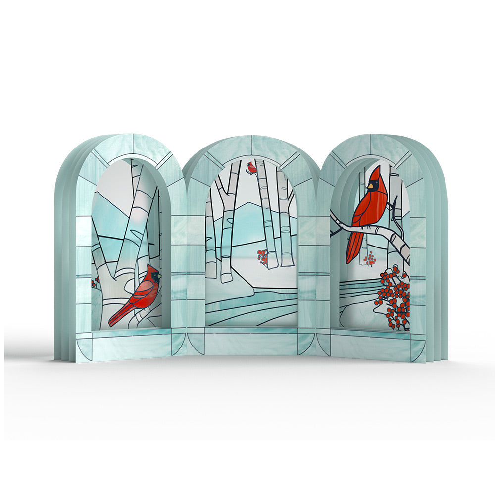 Stained Glass Winter Cardinal Pop-Up Gift and Poinsettia Christmas Sentiment Set for Family