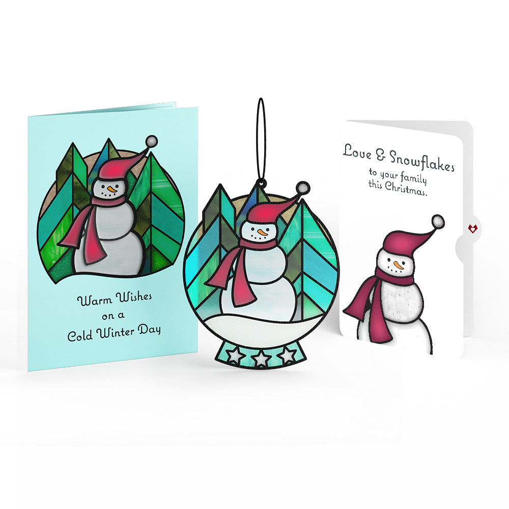 Warm Wishes Snowman Christmas Suncatcher Card and Love & Snowflakes Sentiment Set for Family