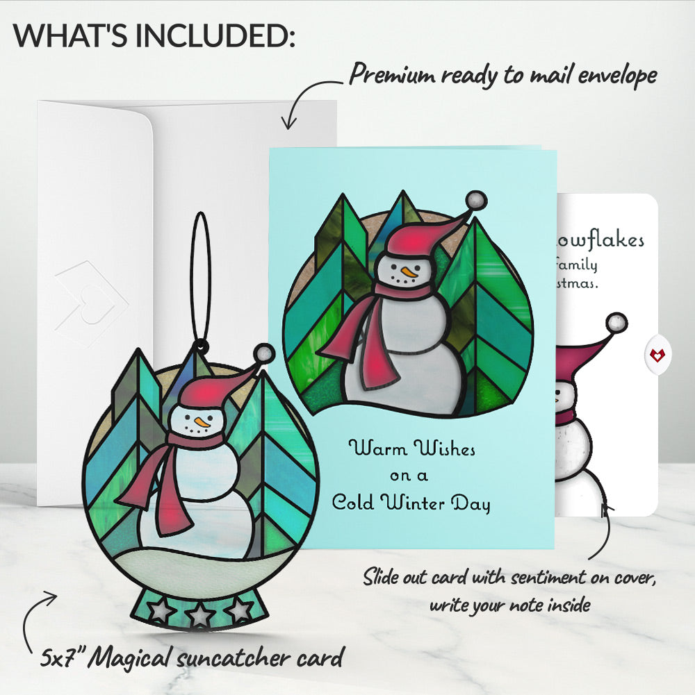 Warm Wishes Snowman Christmas Suncatcher Card and Love & Snowflakes Sentiment Set for Family