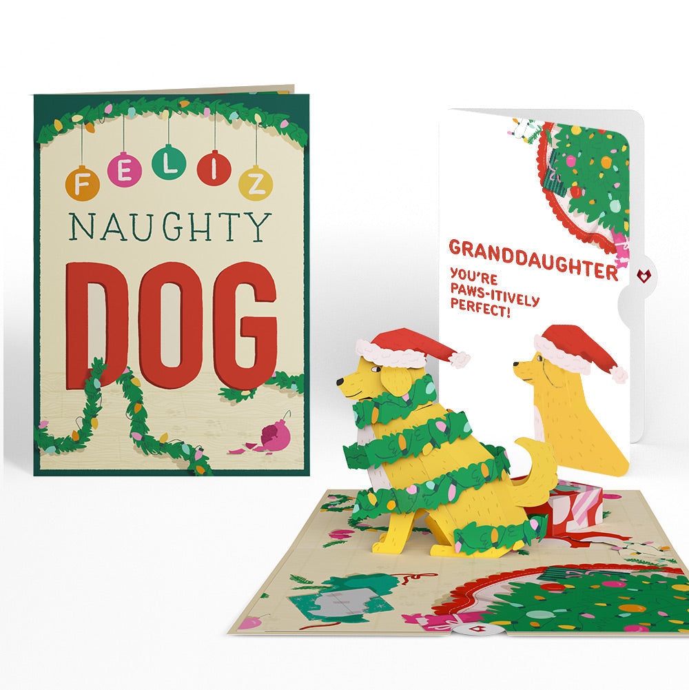 Feliz Naughty Dog Christmas Pop-Up Card and Sentiment Set for Granddaughter