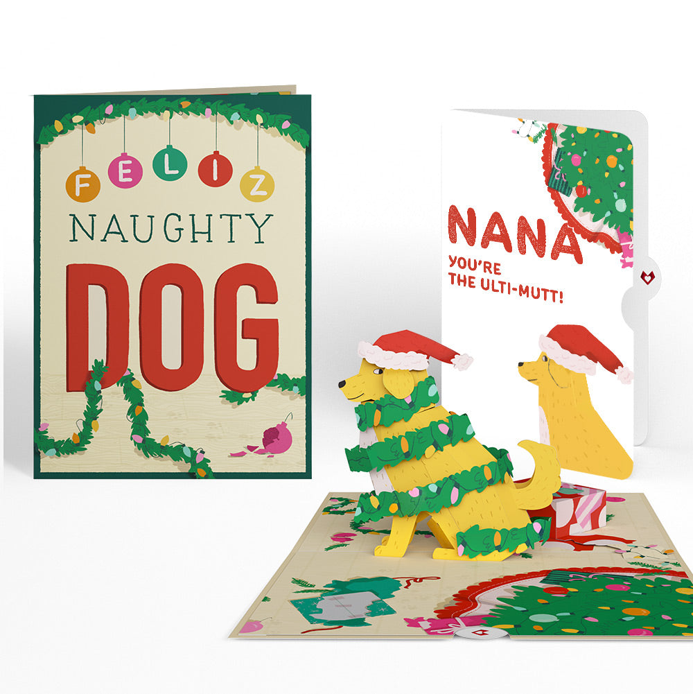 Feliz Naughty Dog Christmas Pop-Up Card and Sentiment Set for Nana