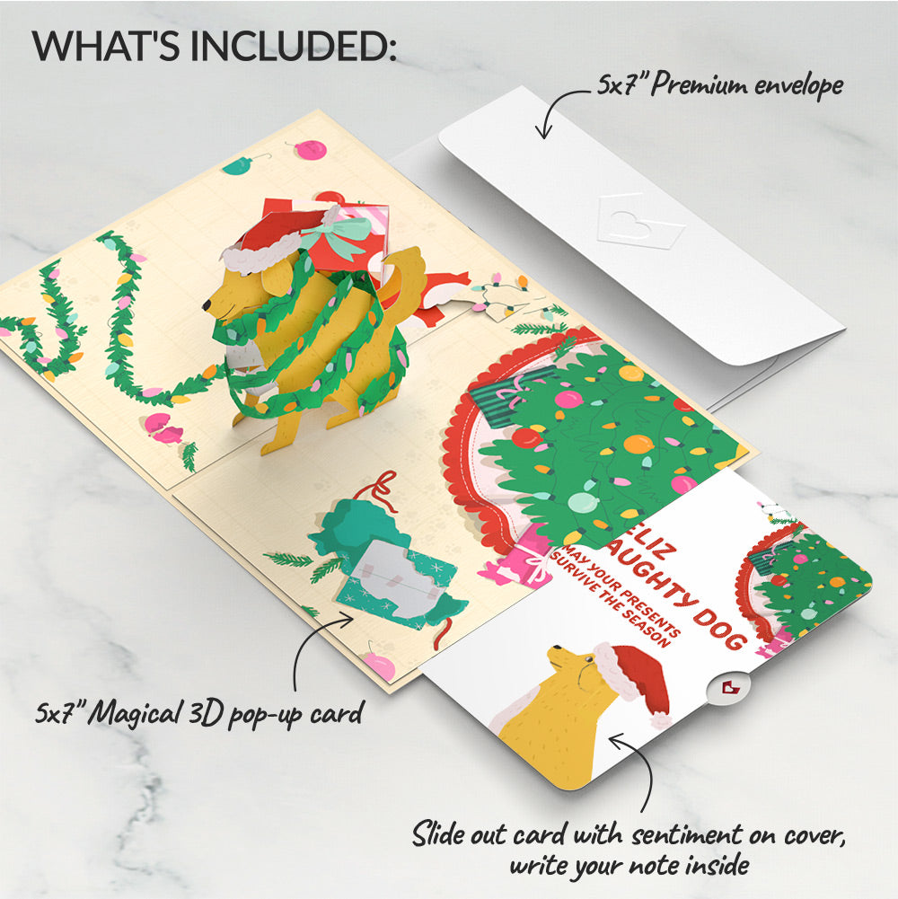 Feliz Naughty Dog Christmas Pop-Up Card and Sentiment Set