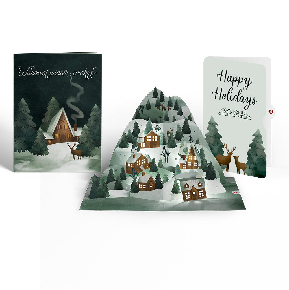Winter Wishes Mountain Village Light-Up Pop-Up Card and Woodland Deer Happy Holidays Sentiment Set