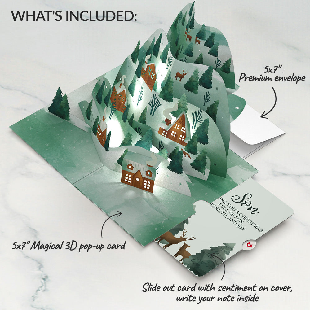 Winter Wishes Mountain Village Light-Up Pop-Up Card and Sentiment Set for Son