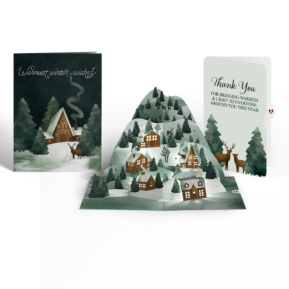 Winter Wishes Mountain Village Light-Up Pop-Up Card and Woodland Deer Thank You Sentiment Set