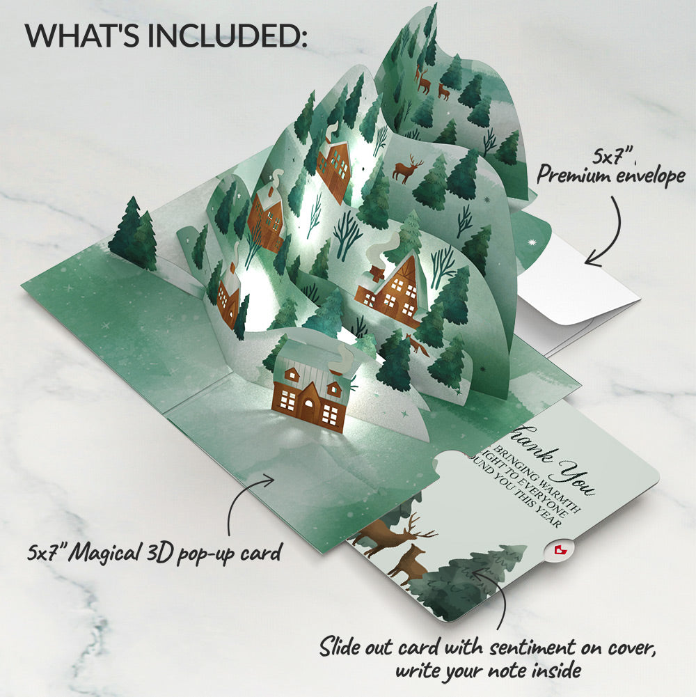 Winter Wishes Mountain Village Light-Up Pop-Up Card and Woodland Deer Thank You Sentiment Set