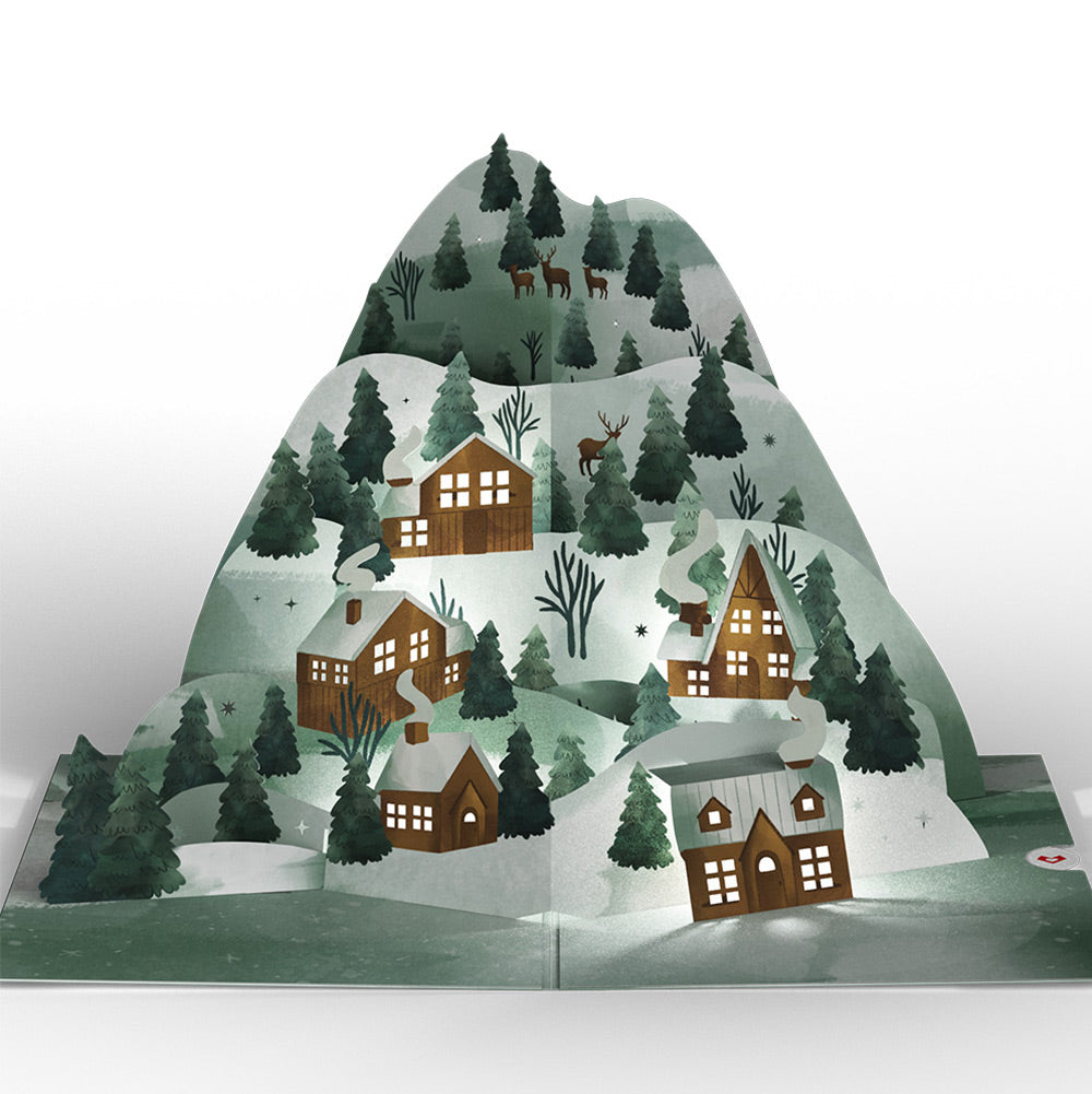 Winter Wishes Mountain Village Light-Up Pop-Up Card and Woodland Deer Christmas Sentiment Set