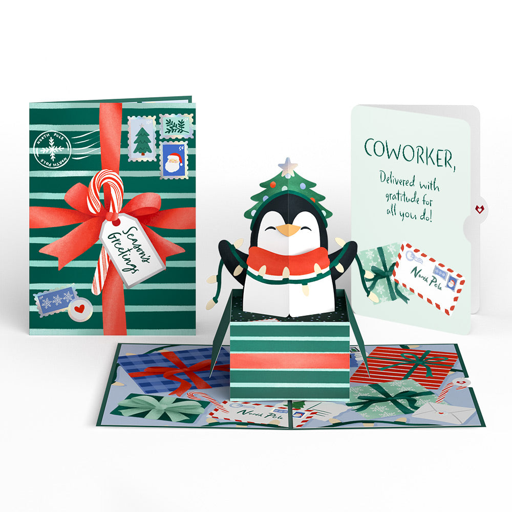 Season's Greetings Penguin Surprise Pop-Up Card and Sentiment Set for Co-worker
