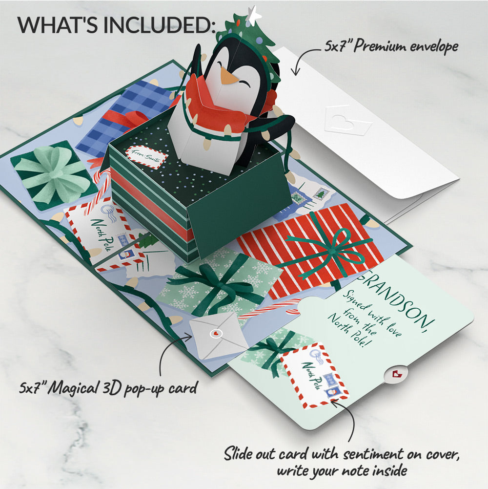 Season's Greetings Penguin Surprise Pop-Up Card and Sentiment Set for Grandson