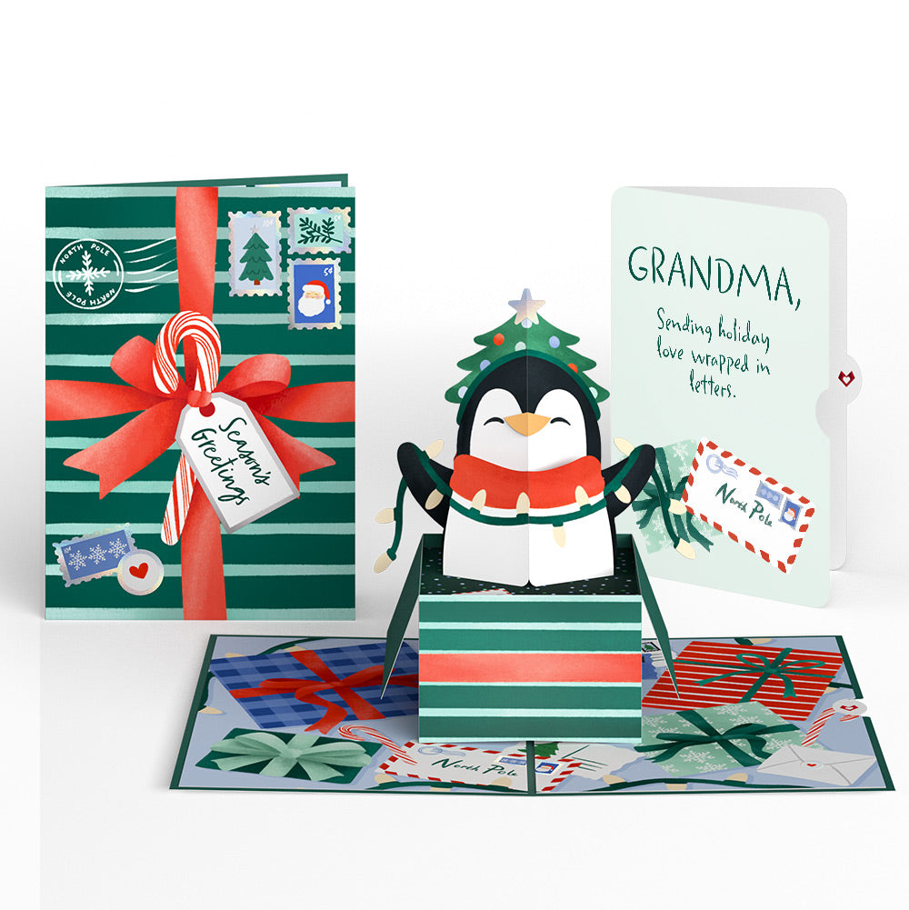 Season's Greetings Penguin Surprise Pop-Up Card and Sentiment Set for Grandma