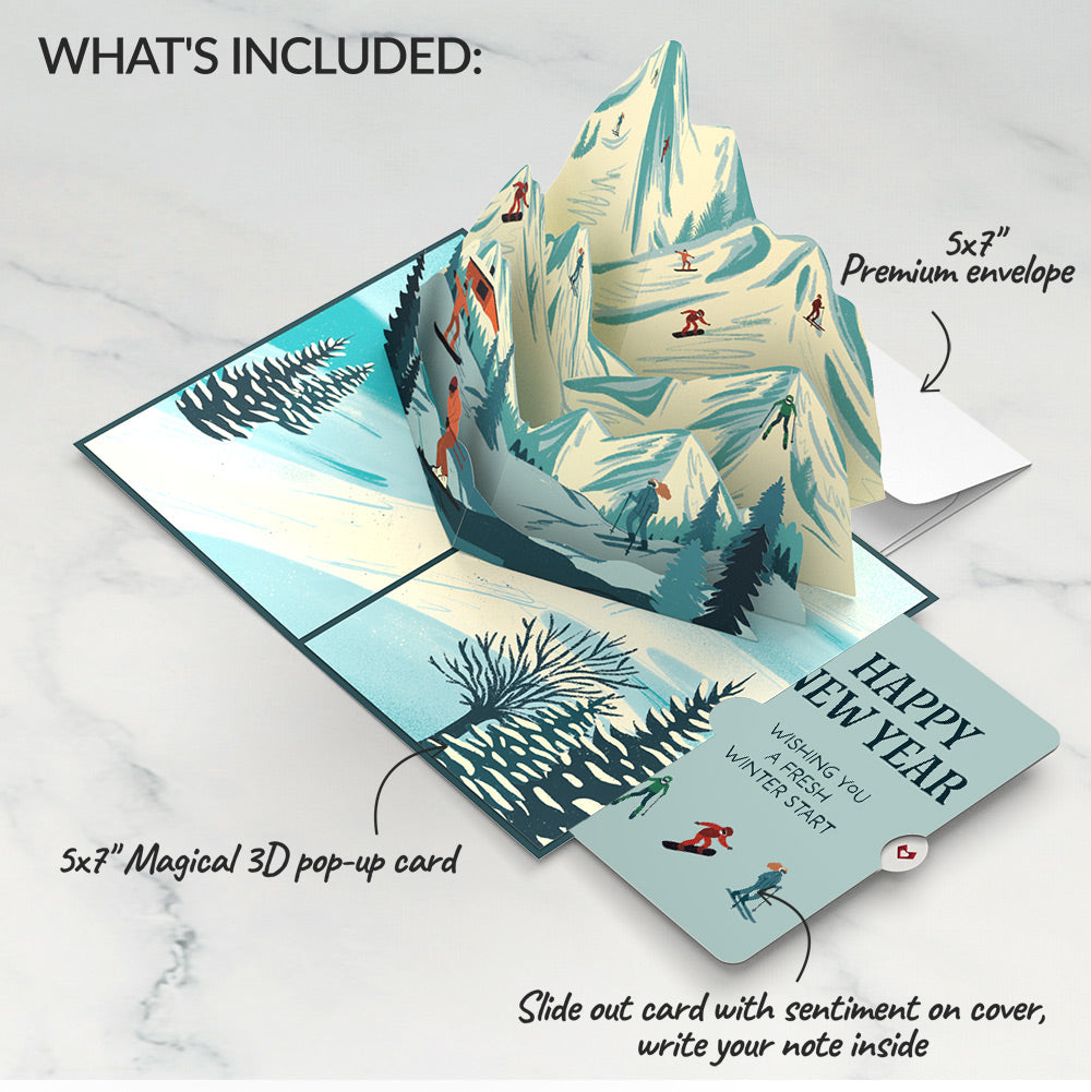 Mountain Snowboard Adventure New Year Pop-Up Card and Sentiment Set