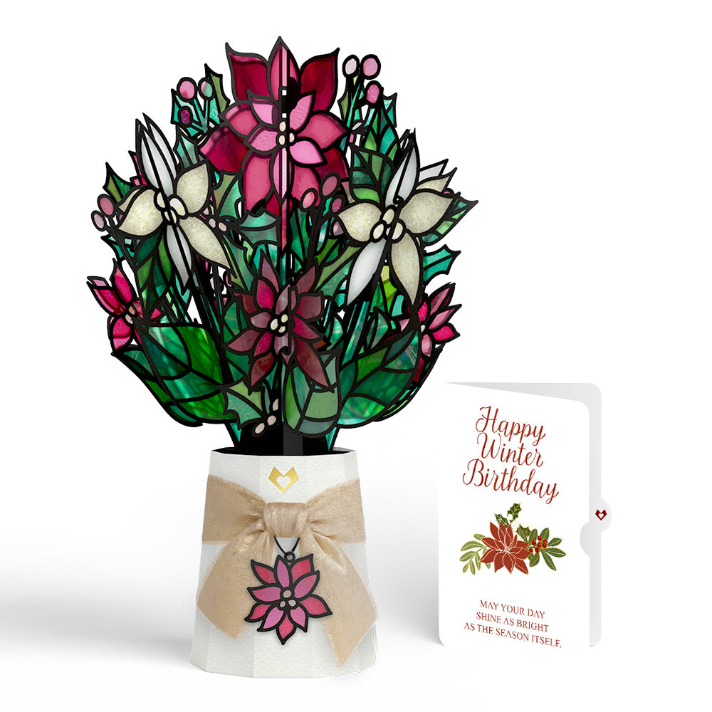 Poinsettia Shimmer Winter Birthday Suncatcher Bouquet and Sentiment Set