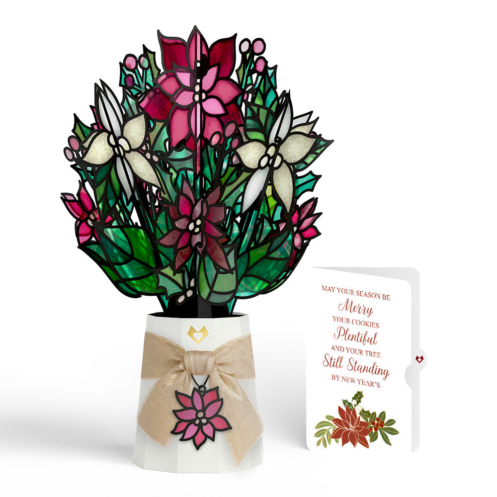 Poinsettia Shimmer Christmas Suncatcher Bouquet and Merry & Plentiful Sentiment Set