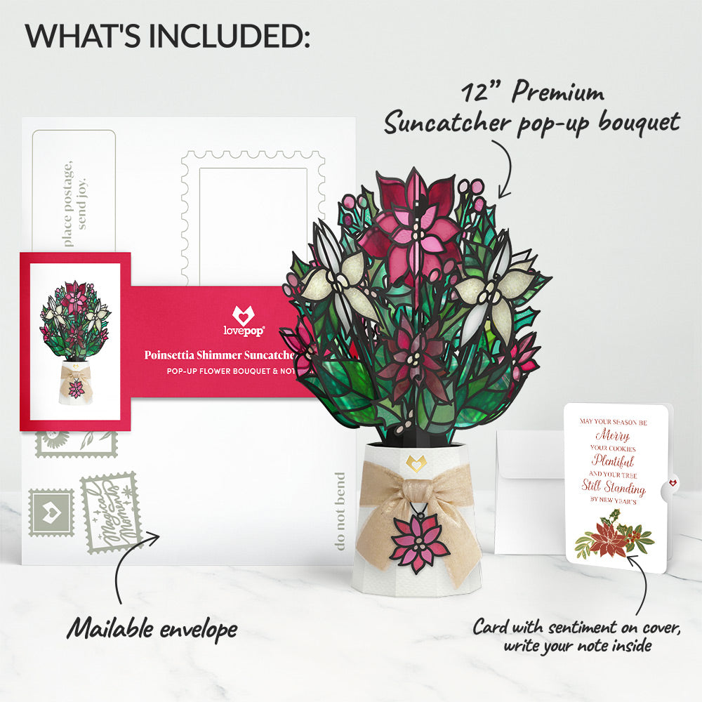 Poinsettia Shimmer Christmas Suncatcher Bouquet and Merry & Plentiful Sentiment Set