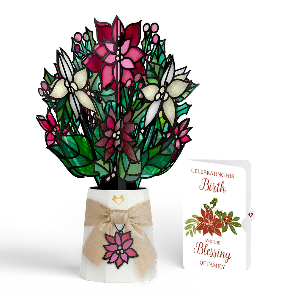 Poinsettia Shimmer Christmas Suncatcher Bouquet and Blessing Sentiment Set