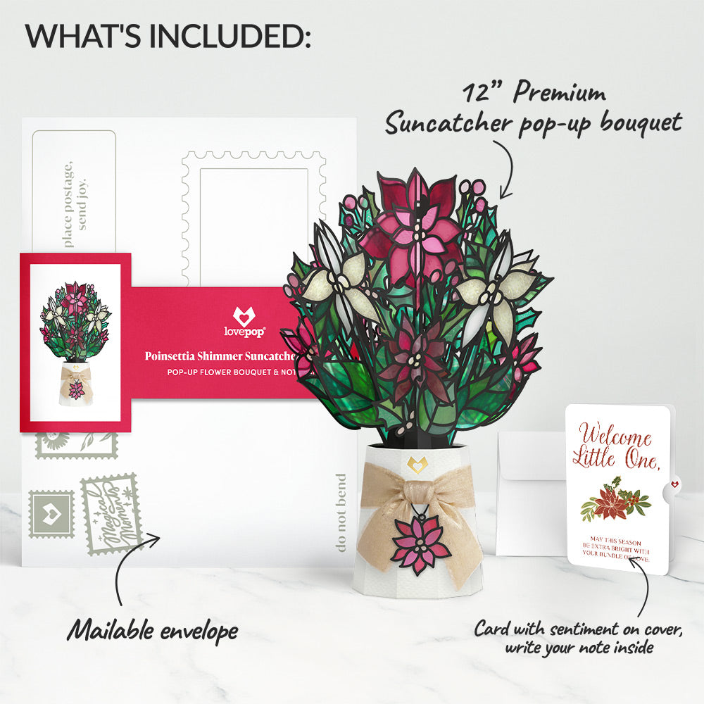 Poinsettia Shimmer Christmas Suncatcher Bouquet and Sentiment Set for Baby