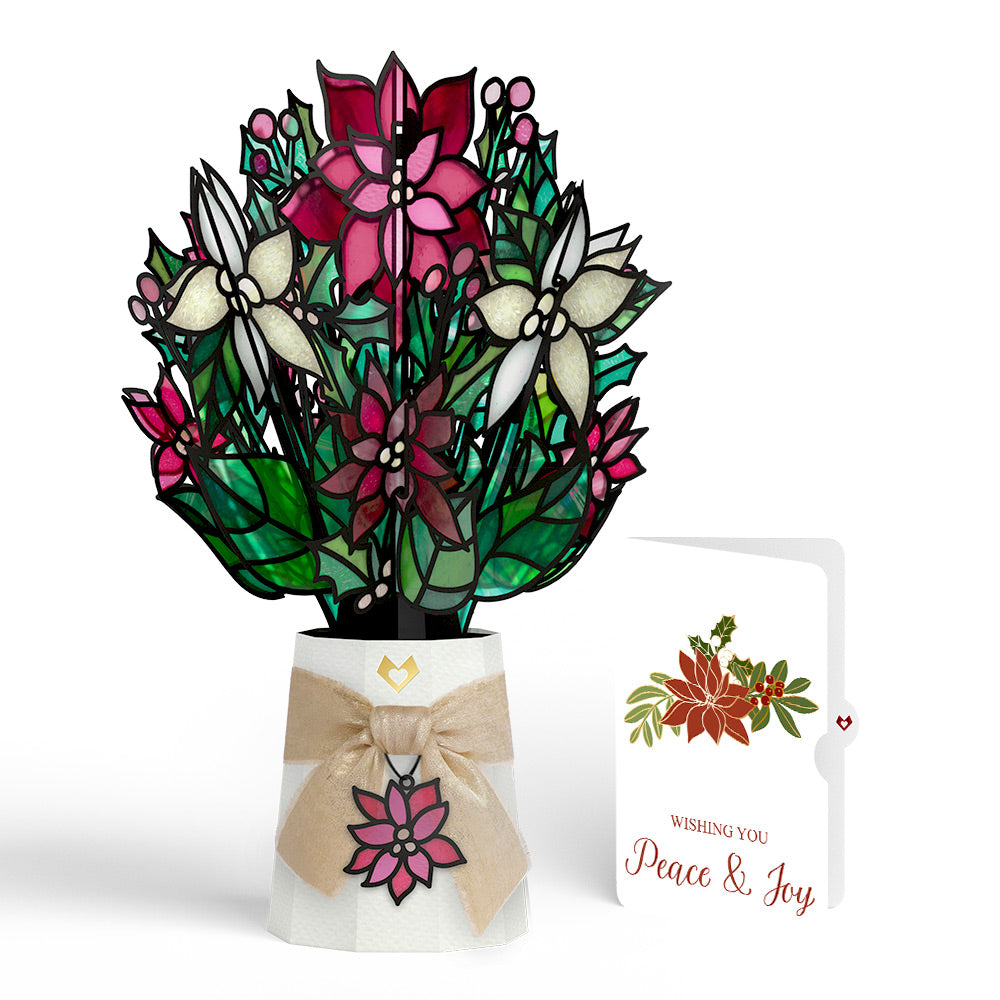 Poinsettia Shimmer Christmas Suncatcher Bouquet and Peace & Joy Sentim ...