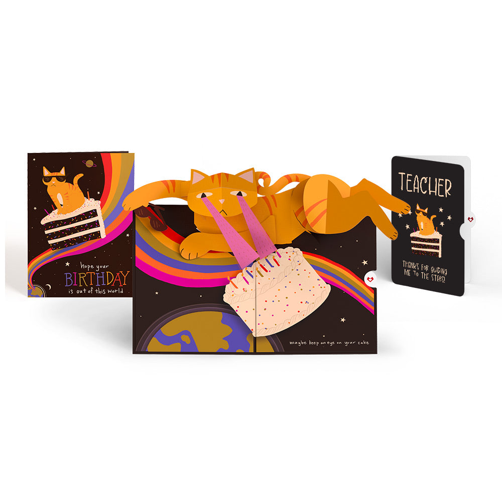 Out of this World Birthday Cat Pop-Up Card and Sentiment Set for Teacher